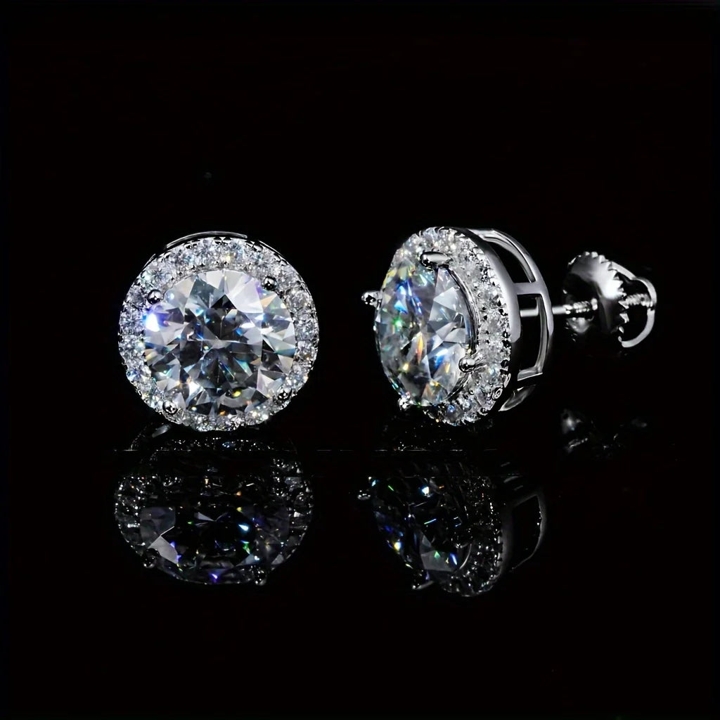 A Pair of 2-Carat ZIRCON Stud Earrings-Mature Style,ZIRCON Earrings,Suitable for Men and Women'S Natural Round