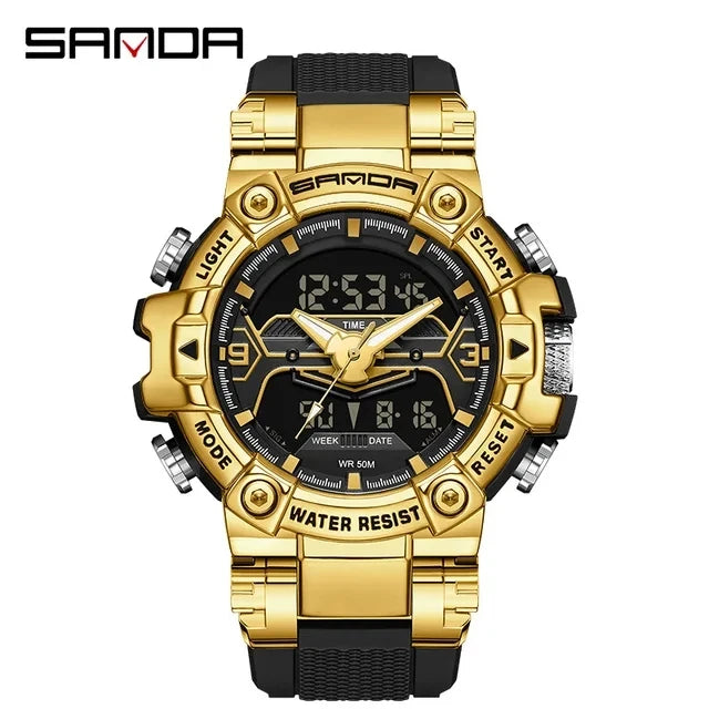 Sanda 3186 Digital Analog Sport Watch — 55mm, 5BAR, TPU Strap