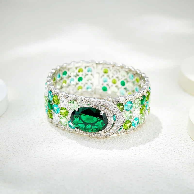 Exaggerated Large Jewelry Emerald Colored Bracelet Made of Brass Material Suitable for Both Men and Women As a Couple Gift
