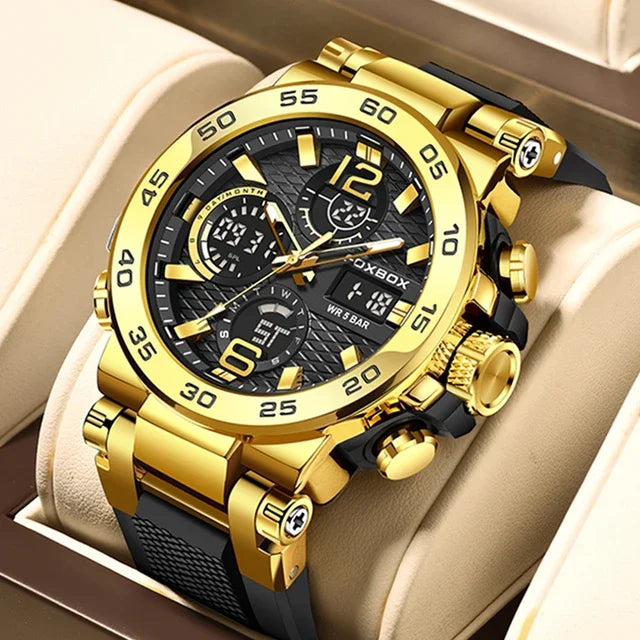 FB0033 Fashion LCD Double Display Wristwatch Luminous Sport Quartz Digital Watch Waterproof Men Clock Relogio Masculino