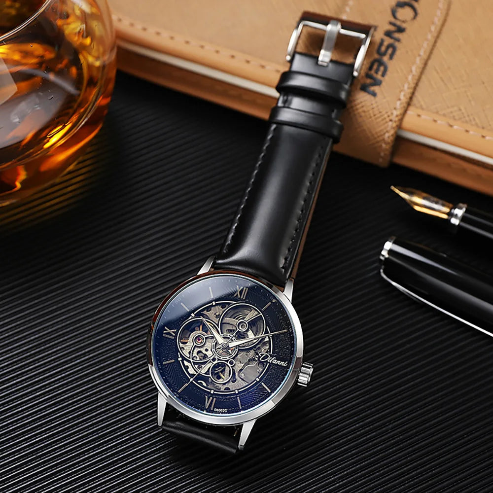 Men's Skeleton Automatic Watch — Leather or Milanese Mesh Band, 41mm