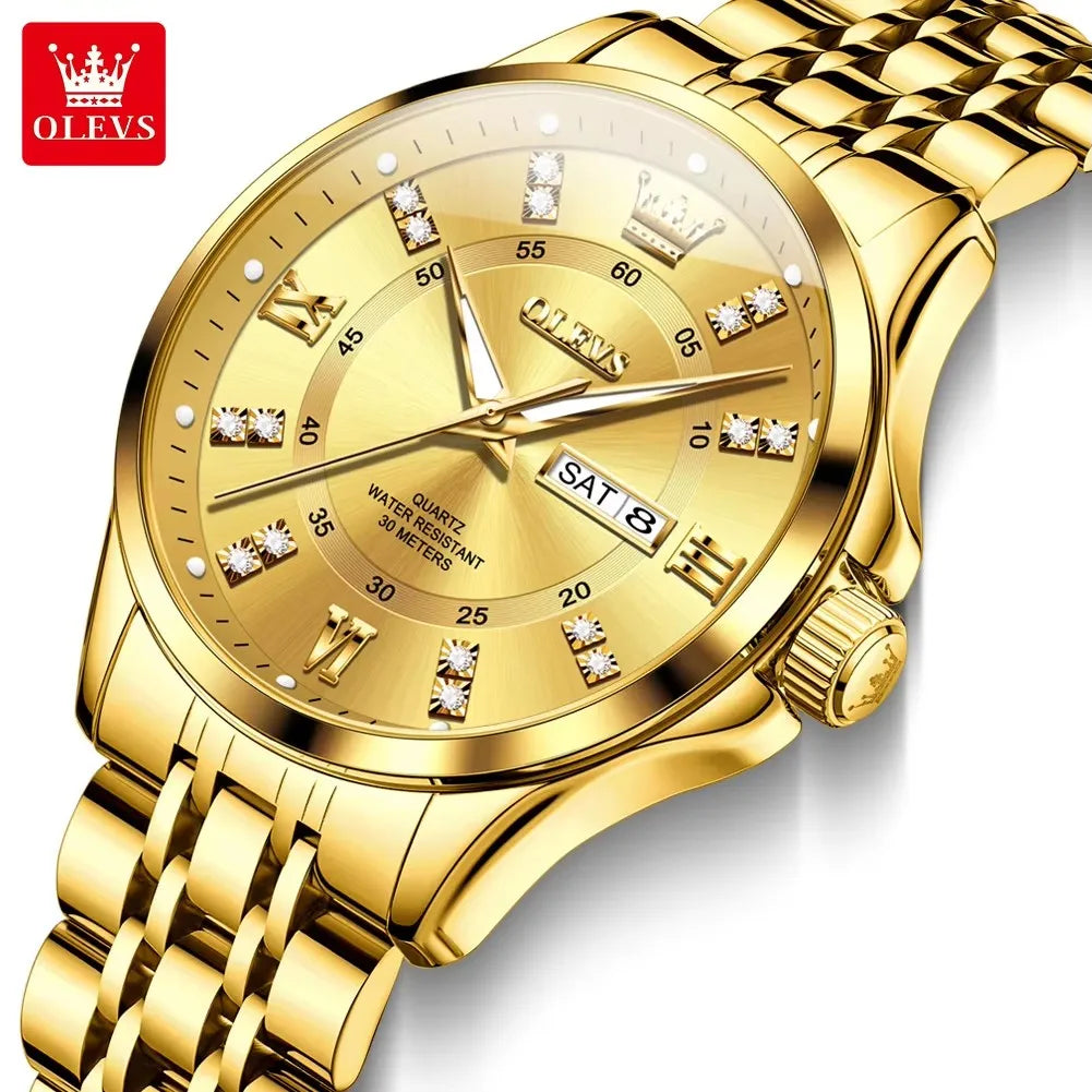 OLEVS 3620 Diamond Chronograph Quartz Watch — 41mm, Auto Date, Luminous
