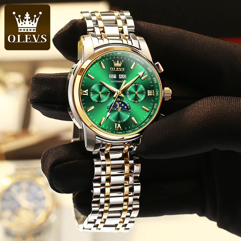 OLEVS 6633 Automatic Mechanical Watch — 42mm, Week Display, Luminous