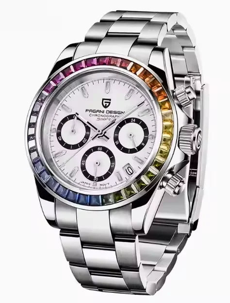 PAGANI DESIGN 1644 Rose Gold Diamond Chronograph Watch — Sapphire, 10BAR