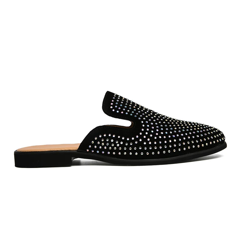 2024 Casual Walking Style Shoes Men Sequin Slippers Loafers Mens Genuine Leather Sandals Men Business Formal Dress Shoes
