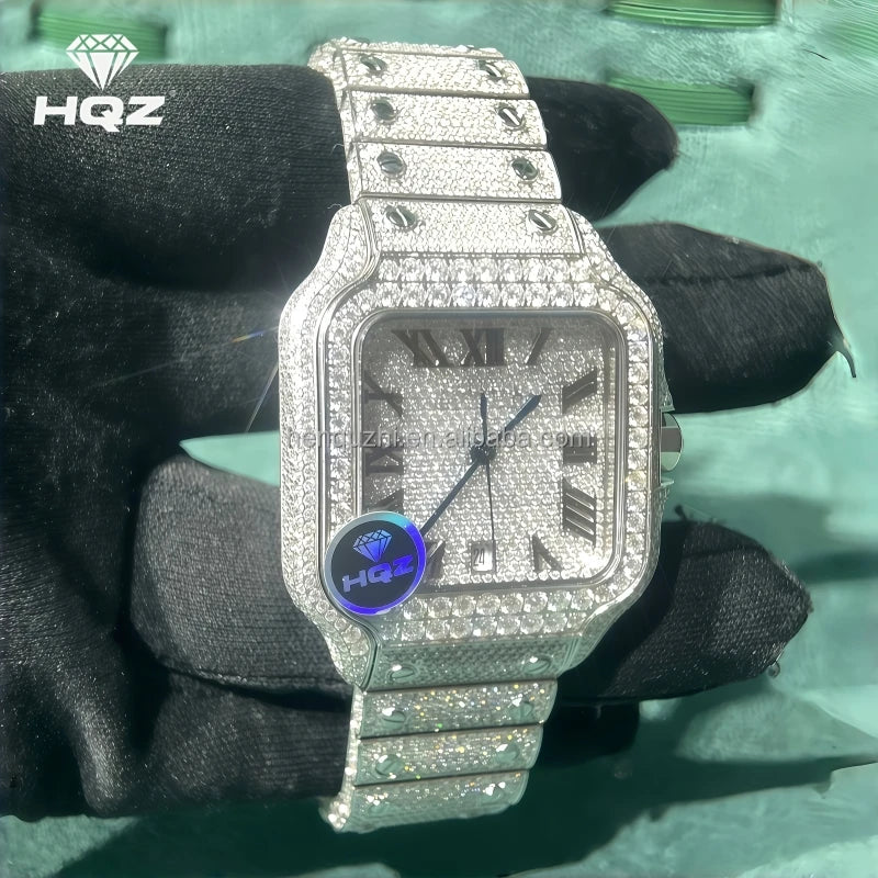 Men's VVS Moissanite Mechanical Watch — Rectangle Case, Sapphire Crystal
