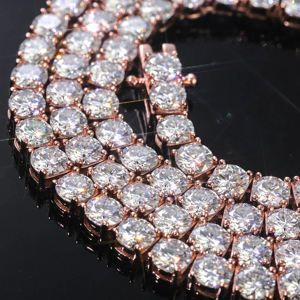 NUOYA Sparkling VVS Moissanite Tennis Chain Necklace 925 Silver Rose Gold Plated Iced Out Diamond Tennis Chain Jewelry for Women