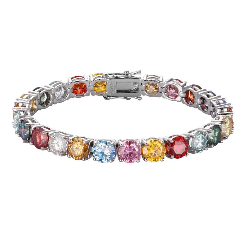 3mm 4mm 5mm 6.5mm Rainbow Colorful Moissanite Iced Out Tennis Chain Bracelets 925 Sterling Silver Read to Ship