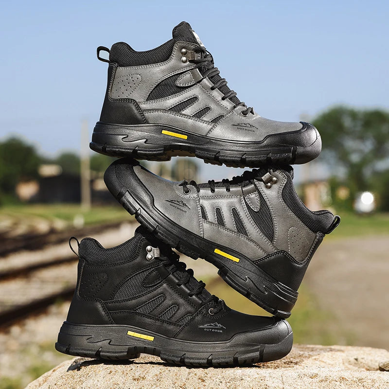 LANOUDUN Steel Toe Cap Microfiber Rubber High-top Men Boots All Season Anti-Impact Safety