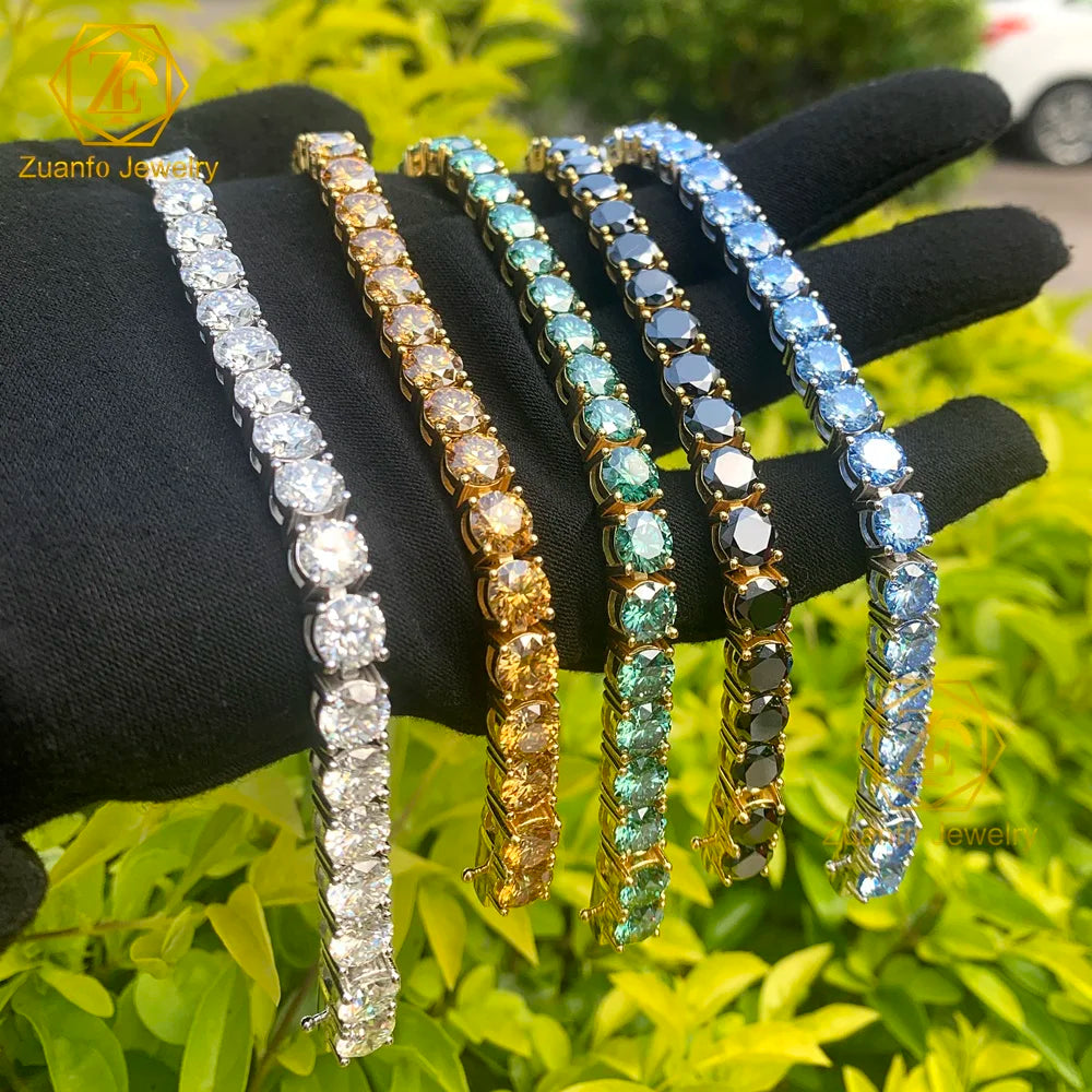 2026 Customizable 925 Sterling Silver Tennis Bracelet Blue-Pink-Yellow-Black-Blue-Green Moissanite Jewelry Gold Plated Gift