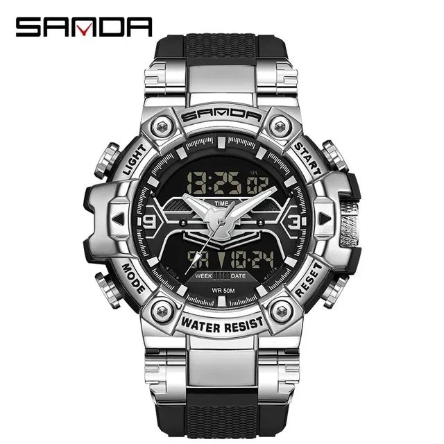 Sanda 3186 Digital Analog Sport Watch — 55mm, 5BAR, TPU Strap