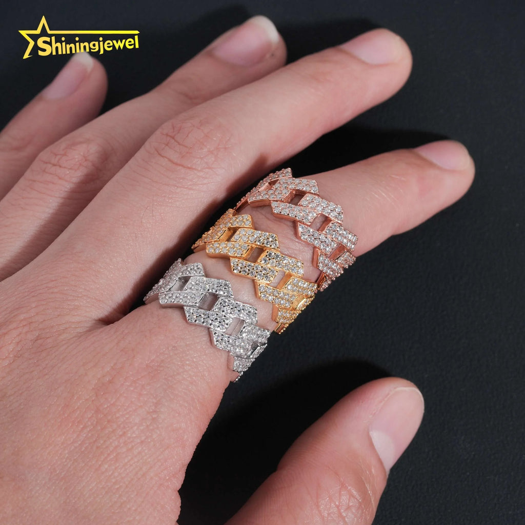 Factory Direct High Quality Hip Hop Two Row 925 Sterling Silver Moissanite Iced Out Cuban Ring