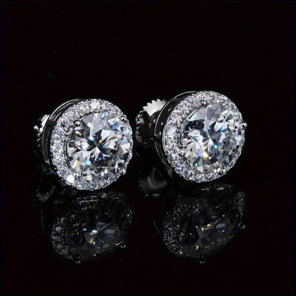 A Pair of 2-Carat ZIRCON Stud Earrings-Mature Style,ZIRCON Earrings,Suitable for Men and Women'S Natural Round
