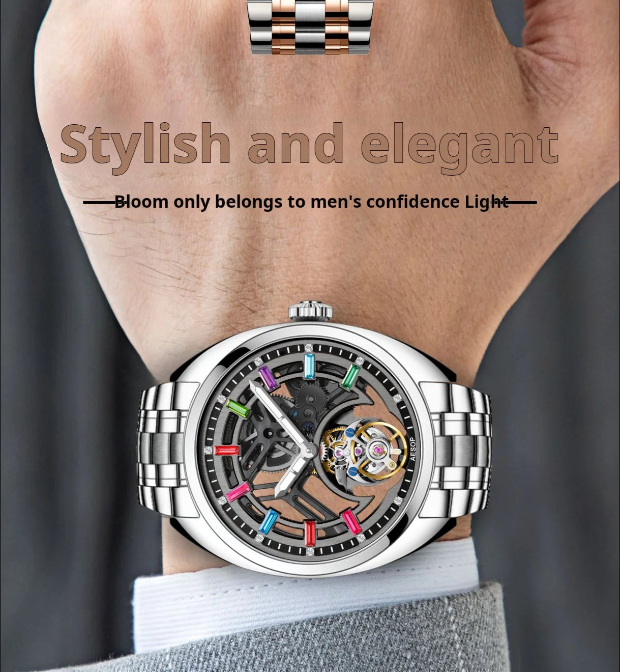 AESOP 7062 Skeleton Tourbillon Watch — Sapphire Crystal, Diamond Accents