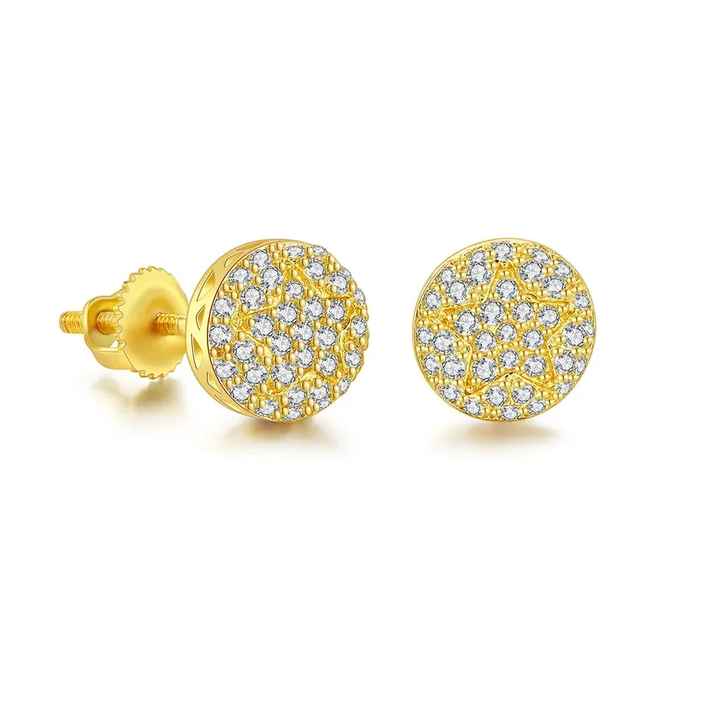Rock Hip Hop Earrings for Men Iced Out AAA+ Shiny Cubic Zirconia Stone Screw Stud Earrings Hippie Homme Jewelry Male Gift