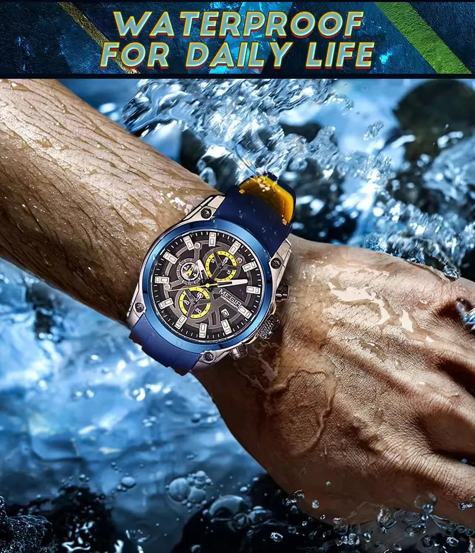 MEGIR 2144 Chronograph Sport Watch — 46.5mm, Japan Quartz, Silicone