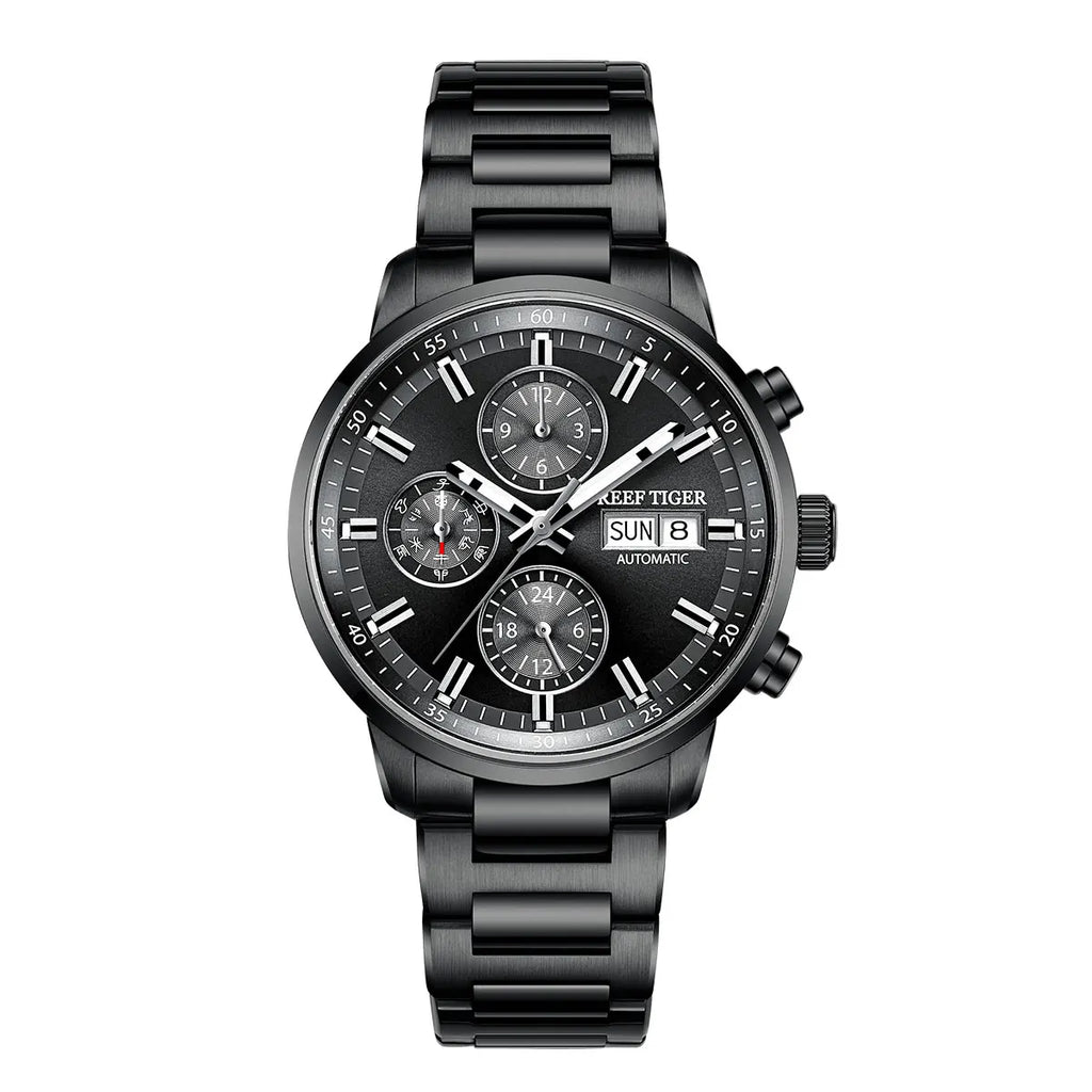 Reef Tiger Blue Chronograph Automatic Watch — Sapphire, 10BAR, 40mm