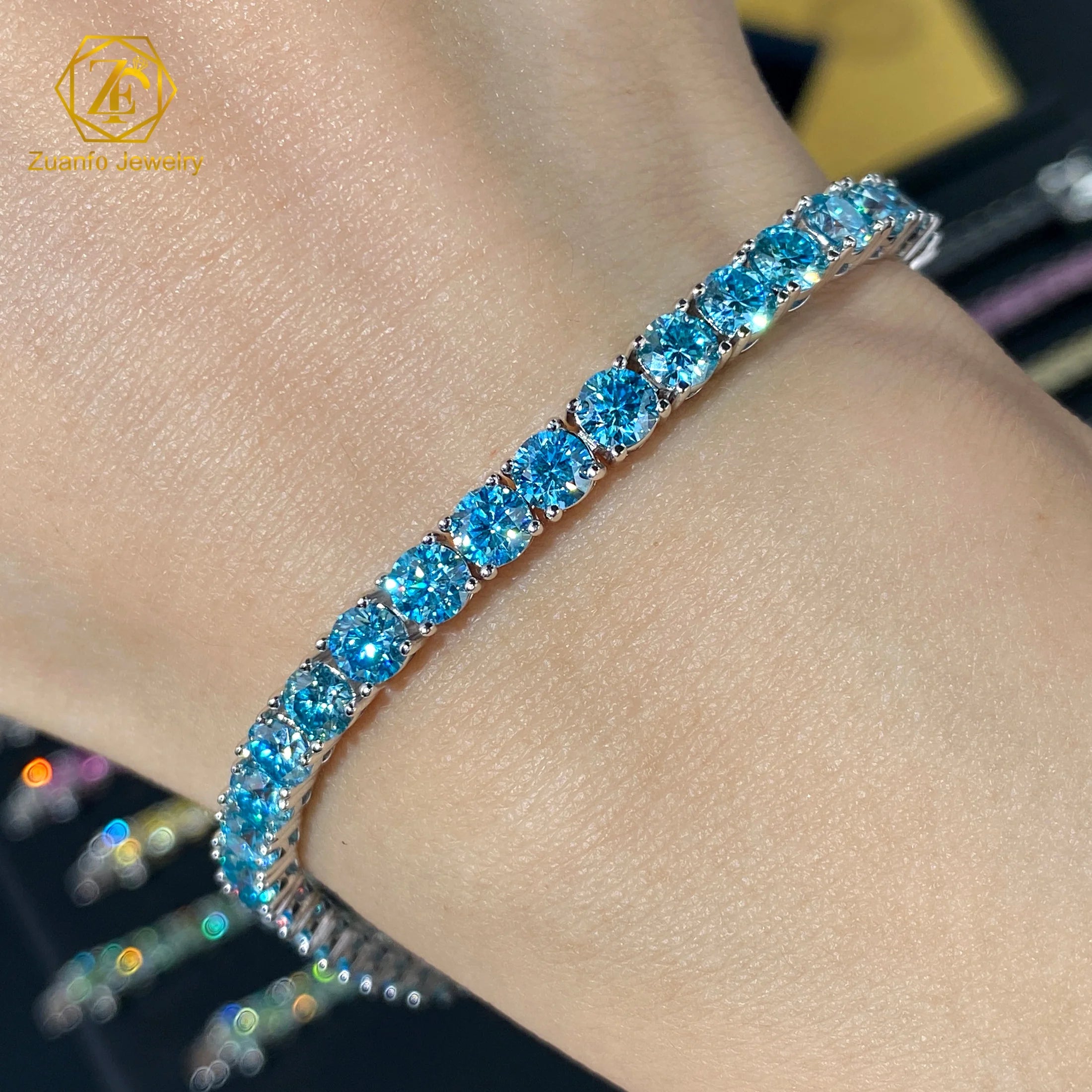 2026 Customizable 925 Sterling Silver Tennis Bracelet Blue-Pink-Yellow-Black-Blue-Green Moissanite Jewelry Gold Plated Gift