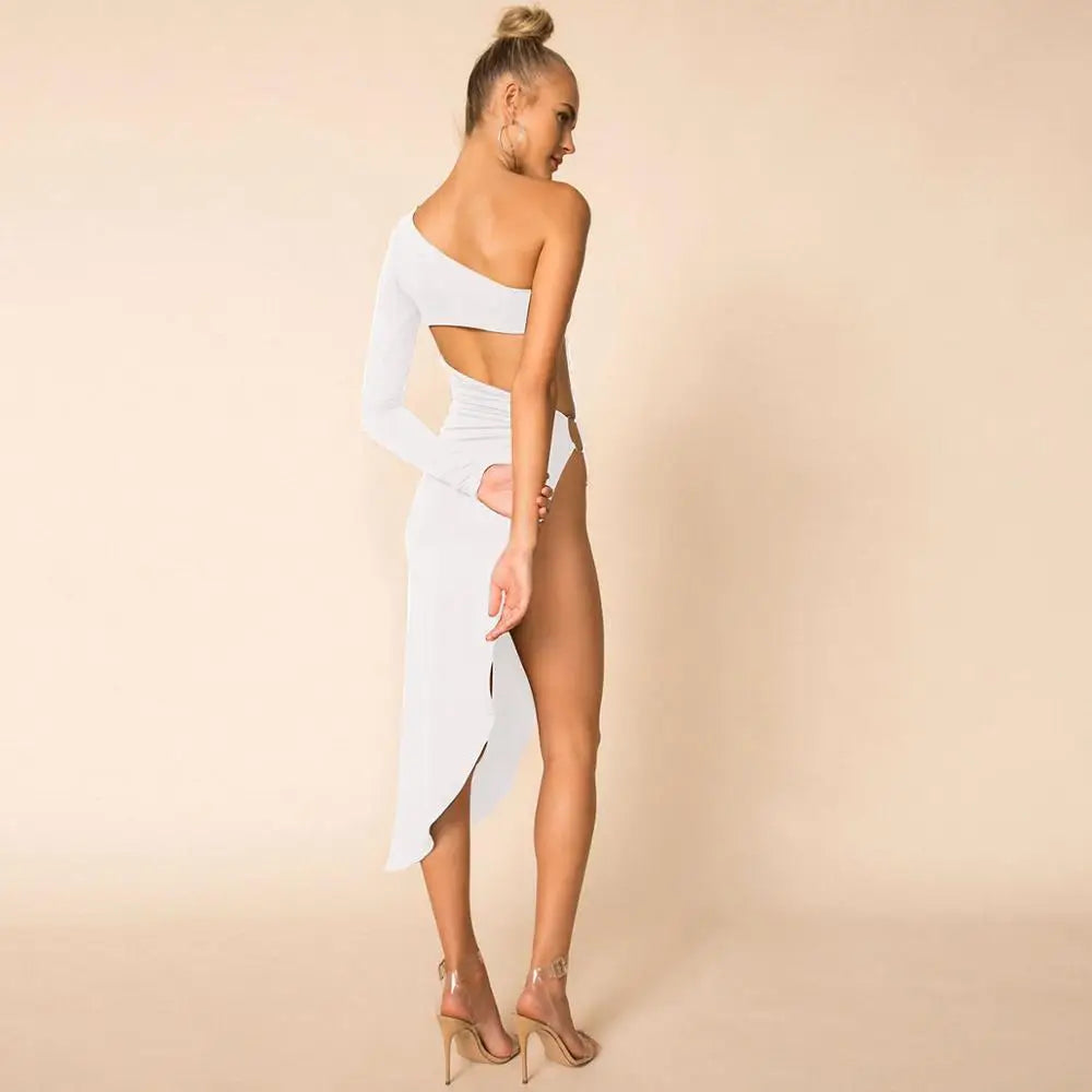 One-Shoulder High-Split Evening Dress
