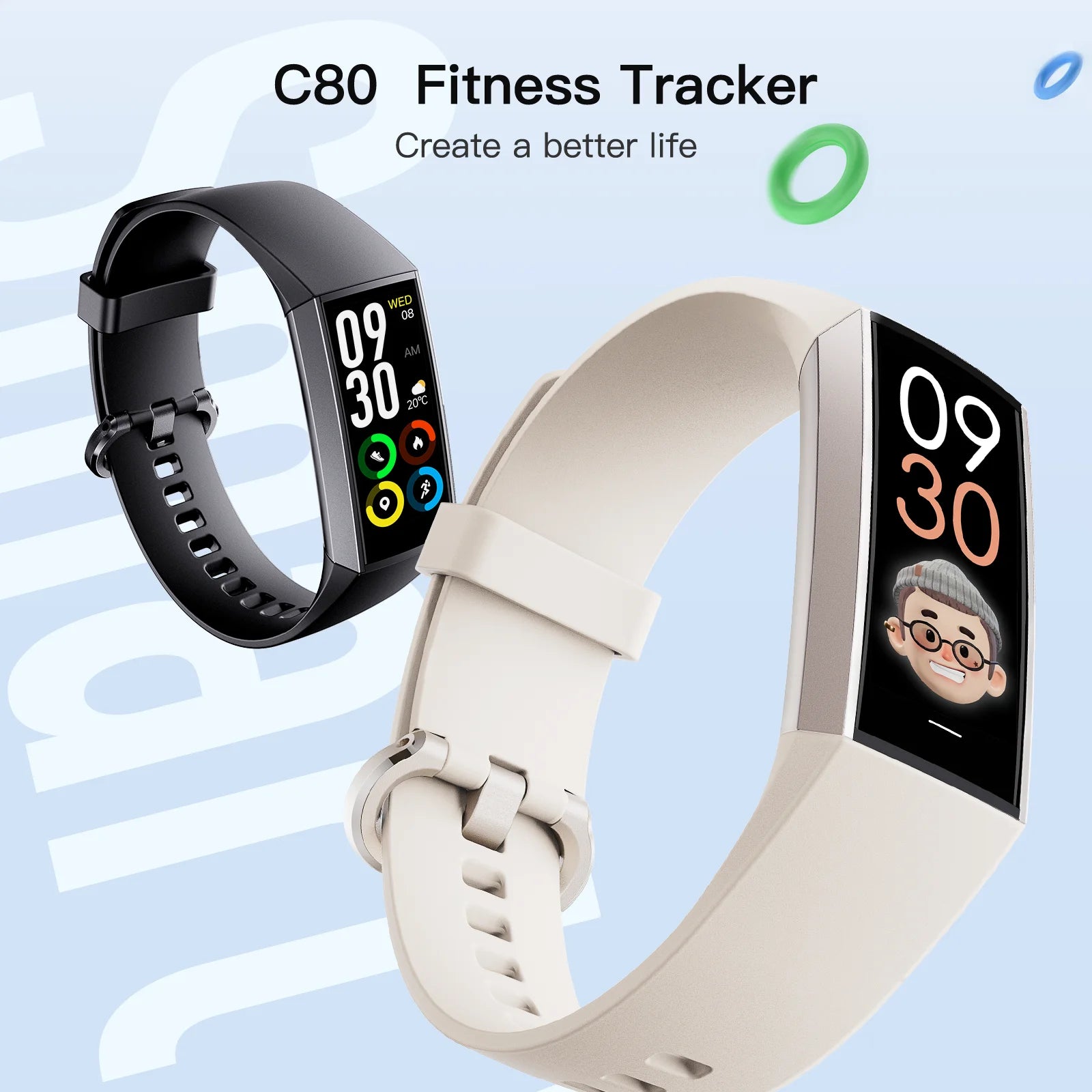 C80 Amoled High Resolution Body Temperature Heart Rate Monitor Sport Tracking Smart Bracelet Watches for Men and Women