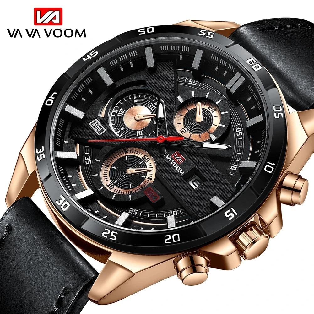 VA VA VOOM 216 Fashion Leather Quartz Watch — 45mm Oval, Day/Date, 3BAR