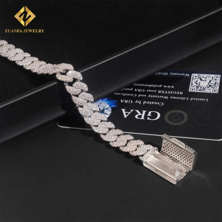 High End 10mm Moissanite Cuban Bracelet 925 Silver Fine Jewelry Iced Out Bracelet Hip Hop Moissanite Bracelet