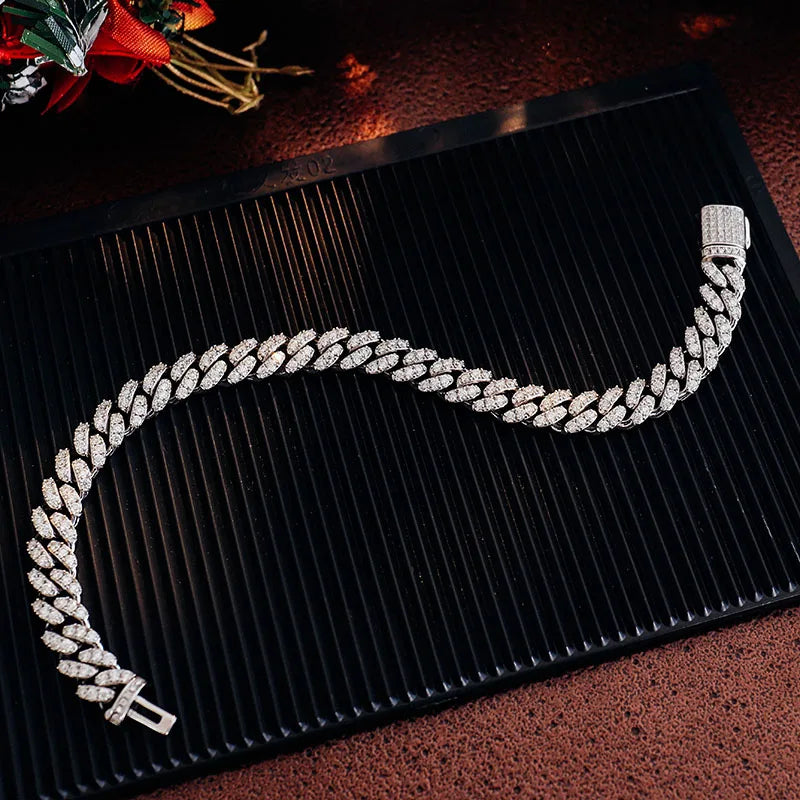 Miami Cuban Link 7-24 Inches Moissanite Diamond Chains Cuban Link Bracelet 925 Moissanite Chain Iced Out Jewelry Bracelet Men