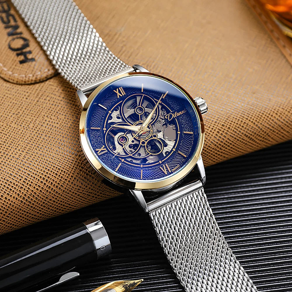 Men's Skeleton Automatic Watch — Leather or Milanese Mesh Band, 41mm