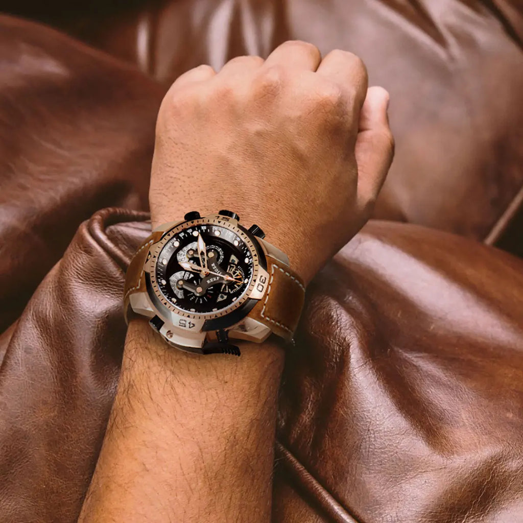 Reef Tiger Rose Gold Automatic Watch — 46mm, Sapphire, 10BAR, Luminous