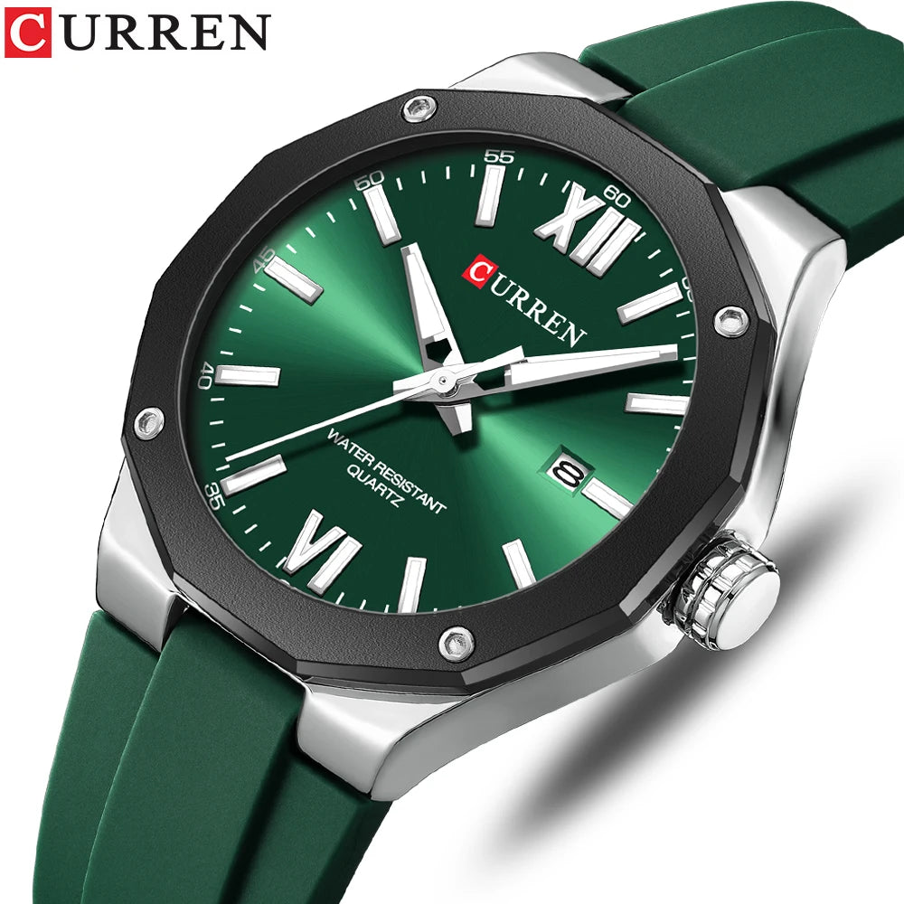 CURREN 8465 Business Silicone Quartz Watch — 42mm, Day/Date, Luminous