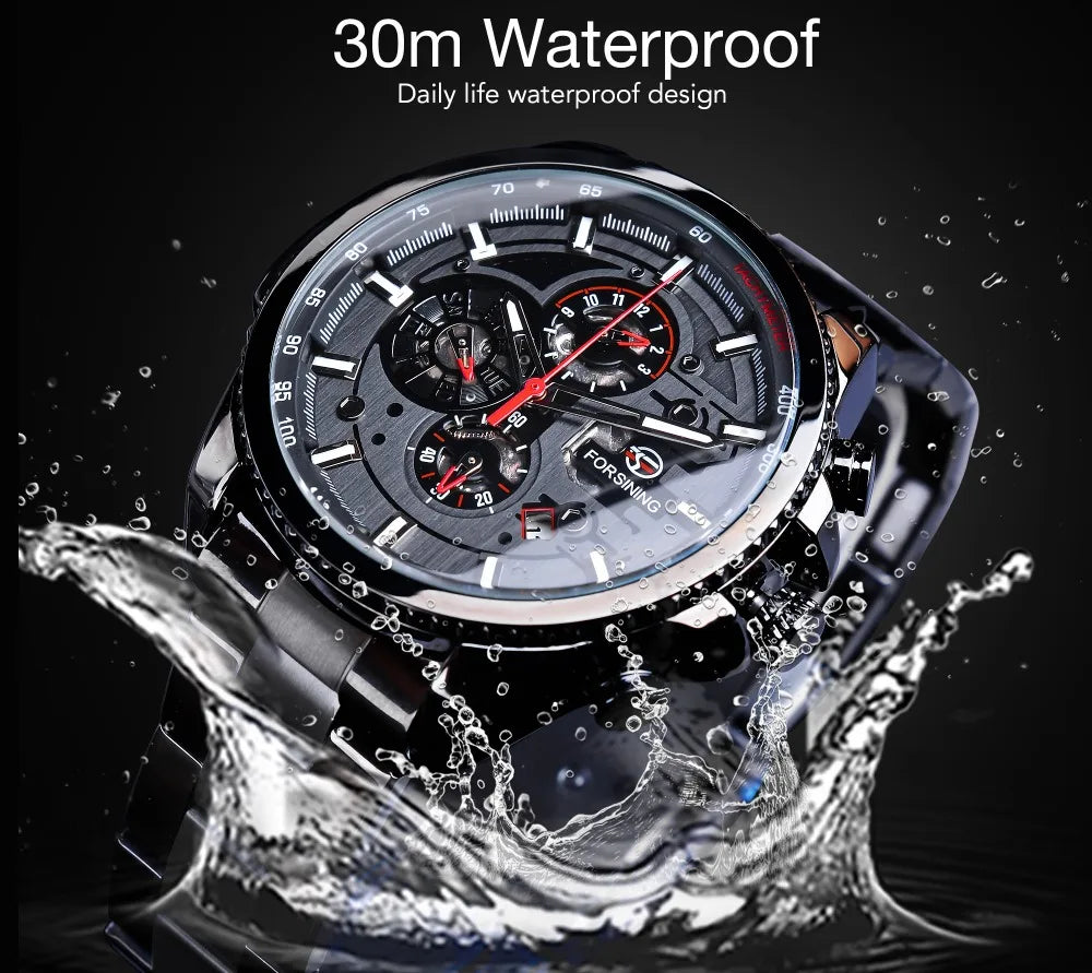 Forsining Three-Dial Automatic Mechanical Watch — 44mm, Day/Date