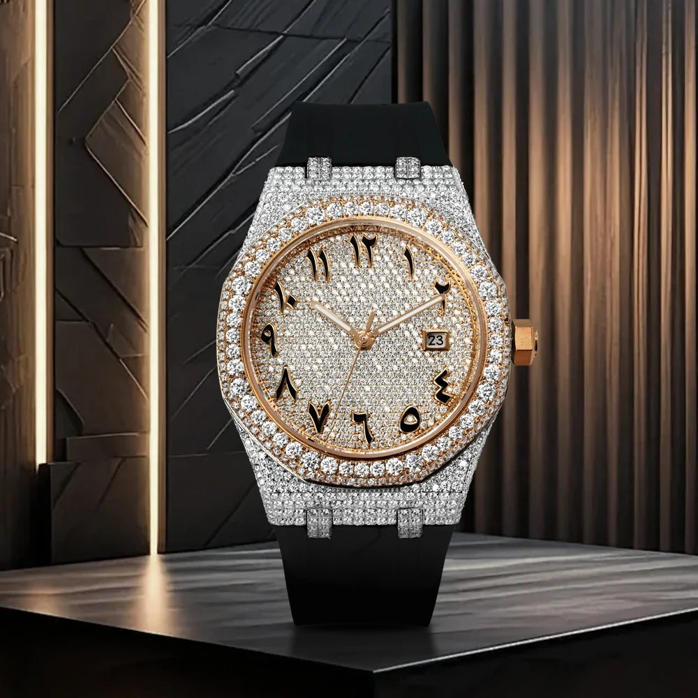 VVS Moissanite Automatic Watch — 42mm Round, Sapphire, Day/Date