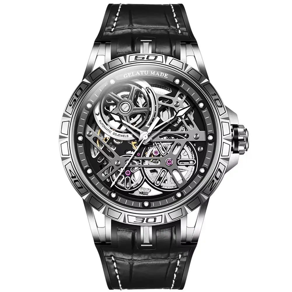 Gelatu 6015 Automatic Skeleton Watch — 45mm, Sapphire, 5BAR, Leather