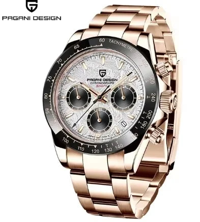 PAGANI DESIGN 1644 Rose Gold Diamond Chronograph Watch — Sapphire, 10BAR