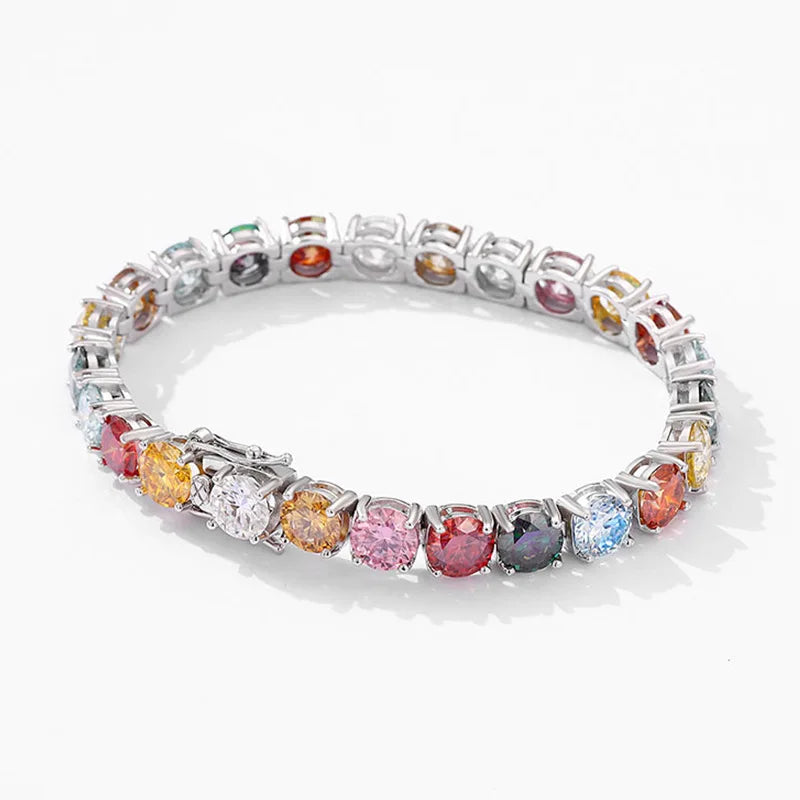 3mm 4mm 5mm 6.5mm Rainbow Colorful Moissanite Iced Out Tennis Chain Bracelets 925 Sterling Silver Read to Ship
