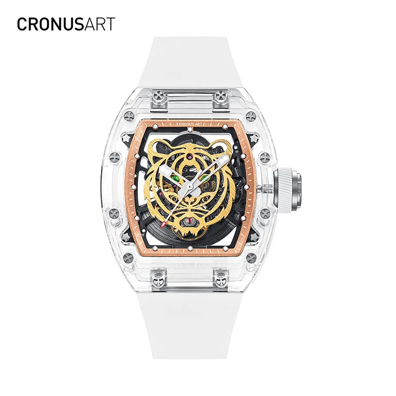Cronusart Tiger Stripe Automatic Tonneau Watch — Crystal, Power Reserve