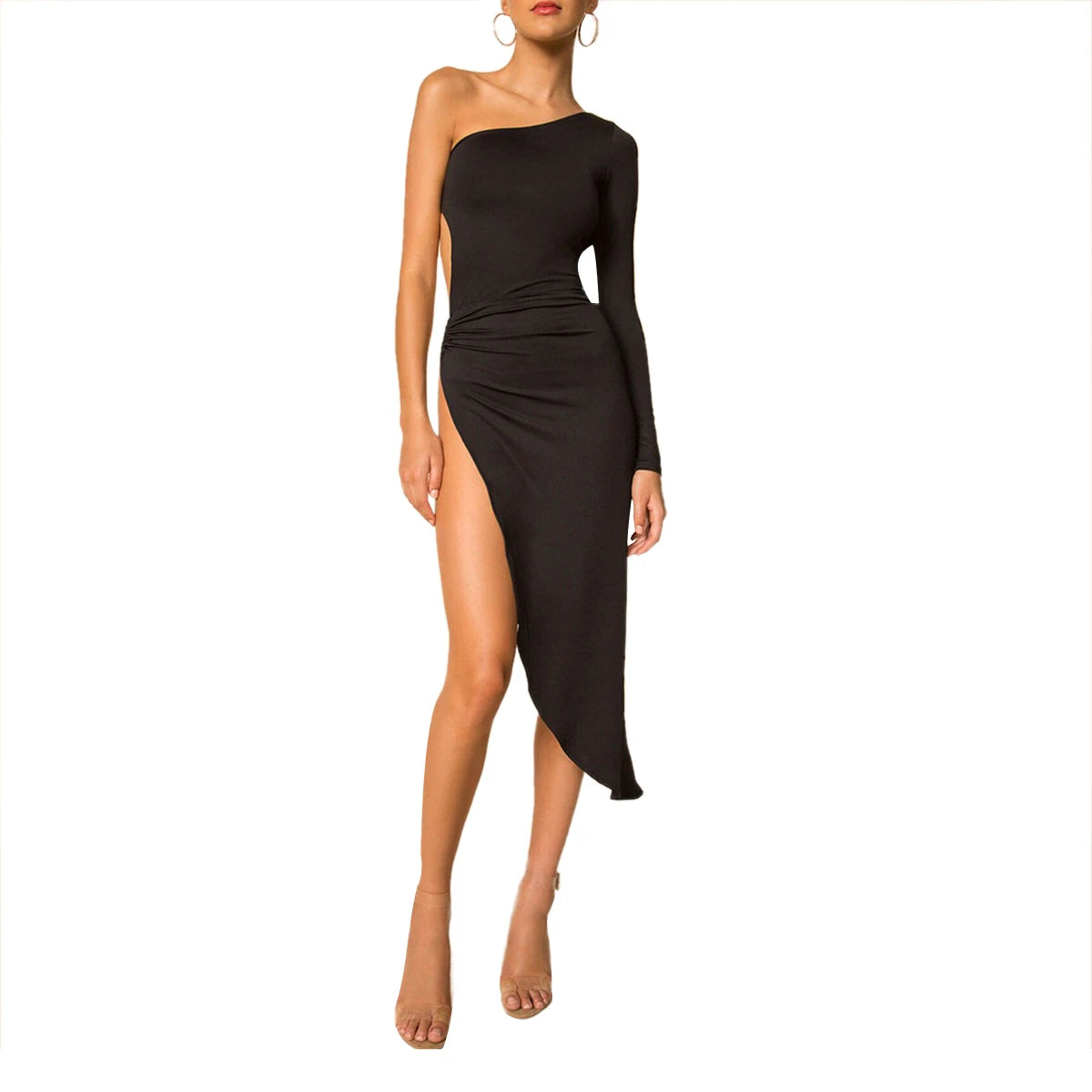 One-Shoulder High-Split Evening Dress