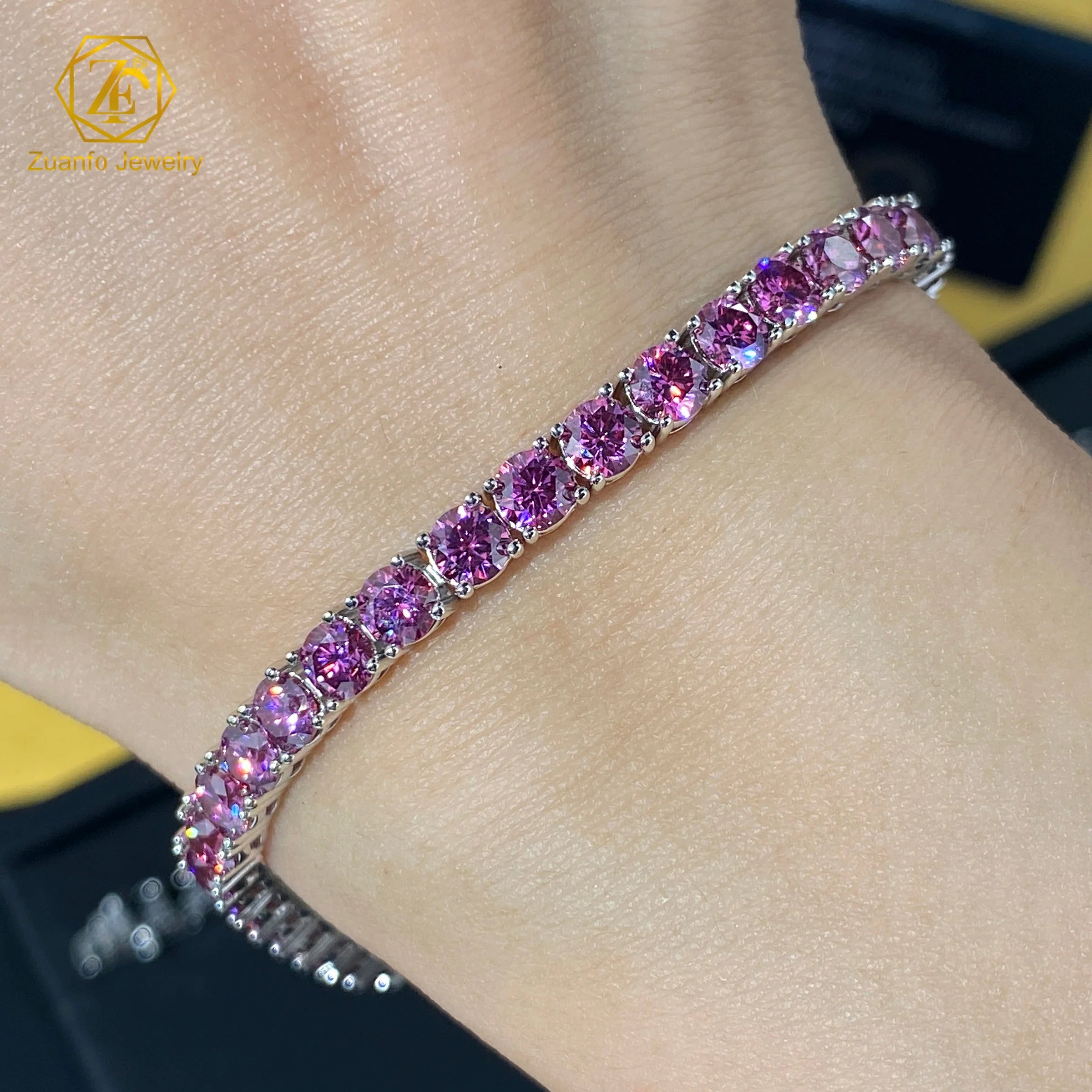 2026 Customizable 925 Sterling Silver Tennis Bracelet Blue-Pink-Yellow-Black-Blue-Green Moissanite Jewelry Gold Plated Gift