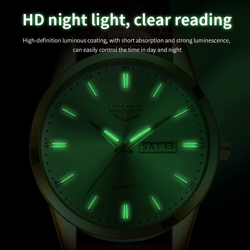 LIGE LG8970 Sample Calendar Chronograph Watch Fashion Men Wristwatches Charm Leather Strap Luxury Quartz Watches Montres Homme