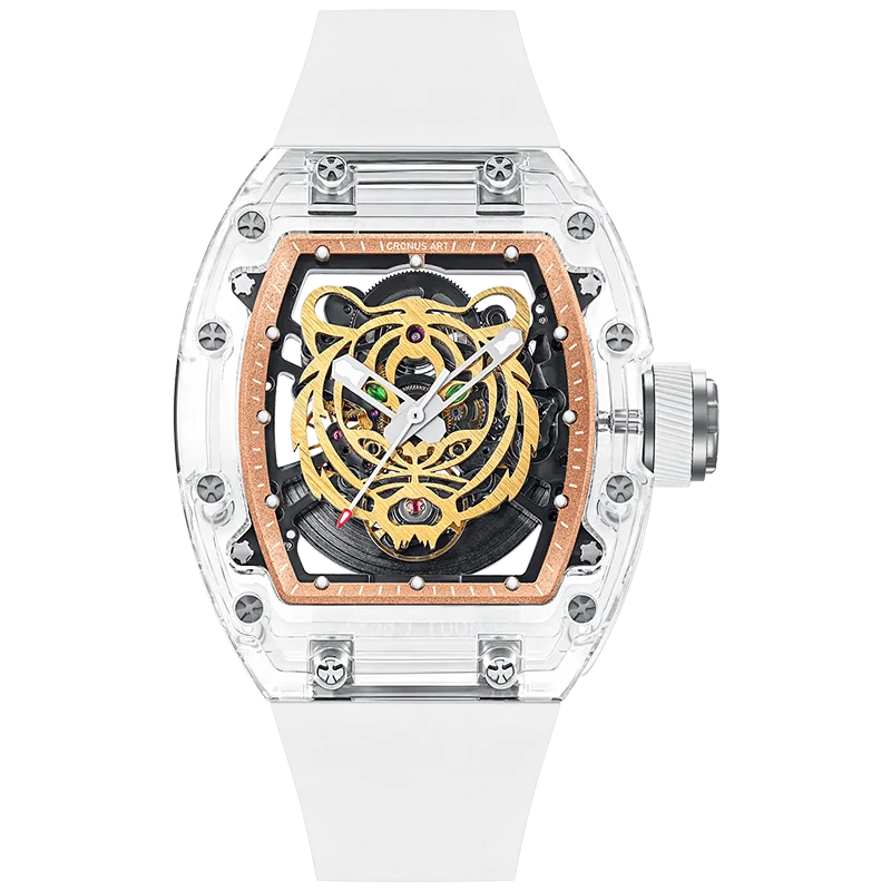 Cronusart Tiger Stripe Automatic Tonneau Watch — Crystal, Power Reserve