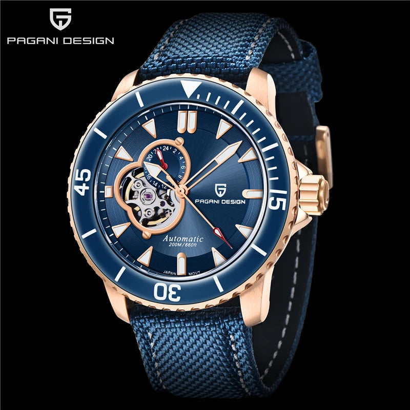 PAGANI DESIGN NH39A Automatic Men's Watch — Blue Dial, 100BAR Rated