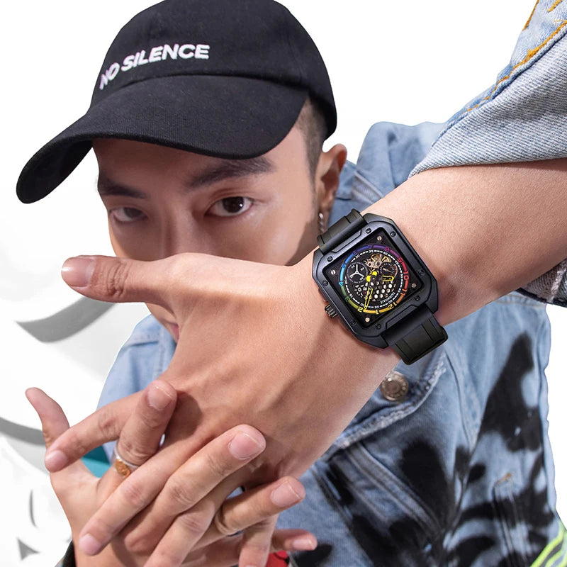 Fairwhale Skeleton Automatic Watch — Square Case, Silicone Strap, 3BAR