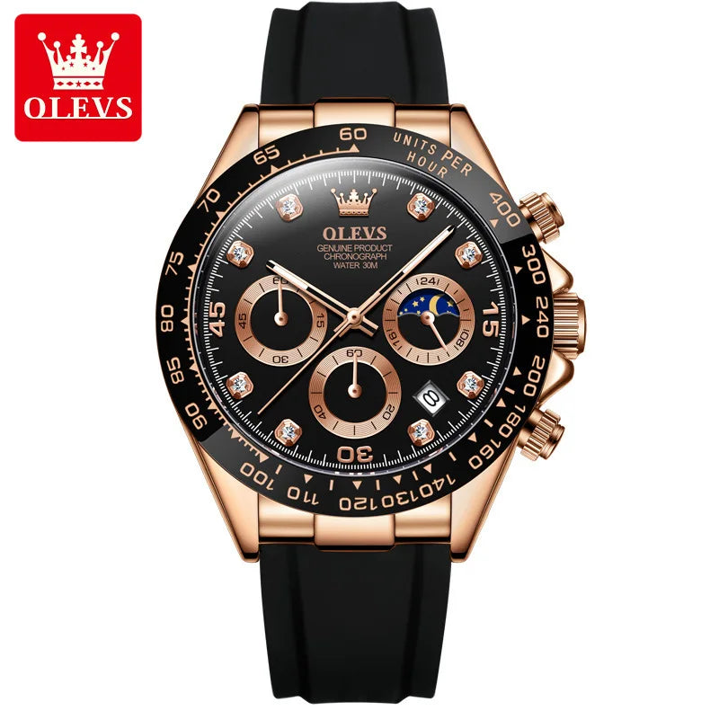 OLEVS 2875 CITIZEN Quartz Watch — 41.5mm, Day/Date, Silicone Strap