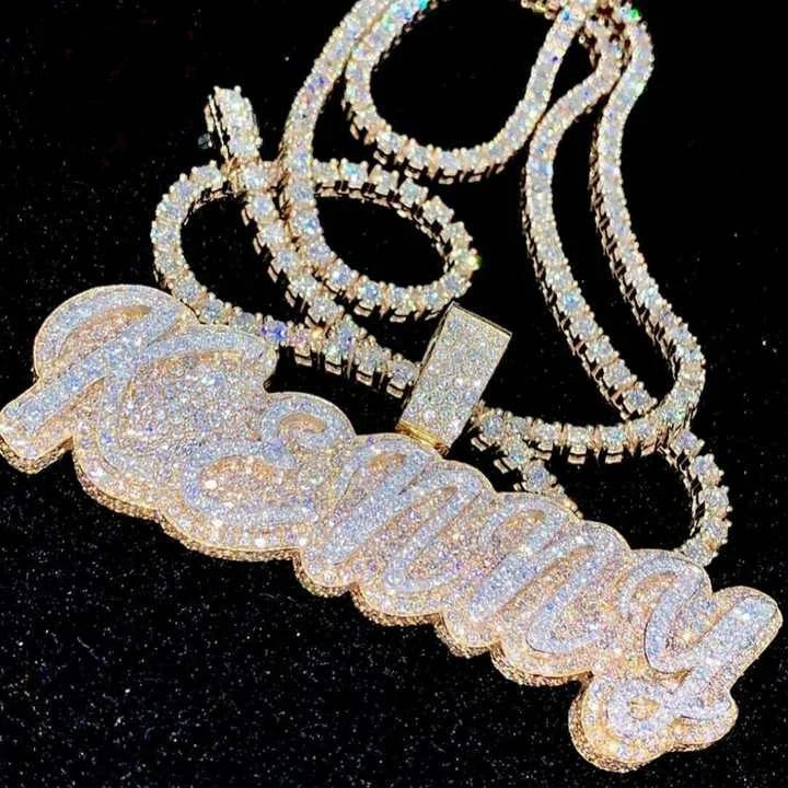 Hot Selling 925 Sterling Silver Moissanite Pendant Fully Iced Rapper Charms Custom VVS Name Letter Hip Hop Style