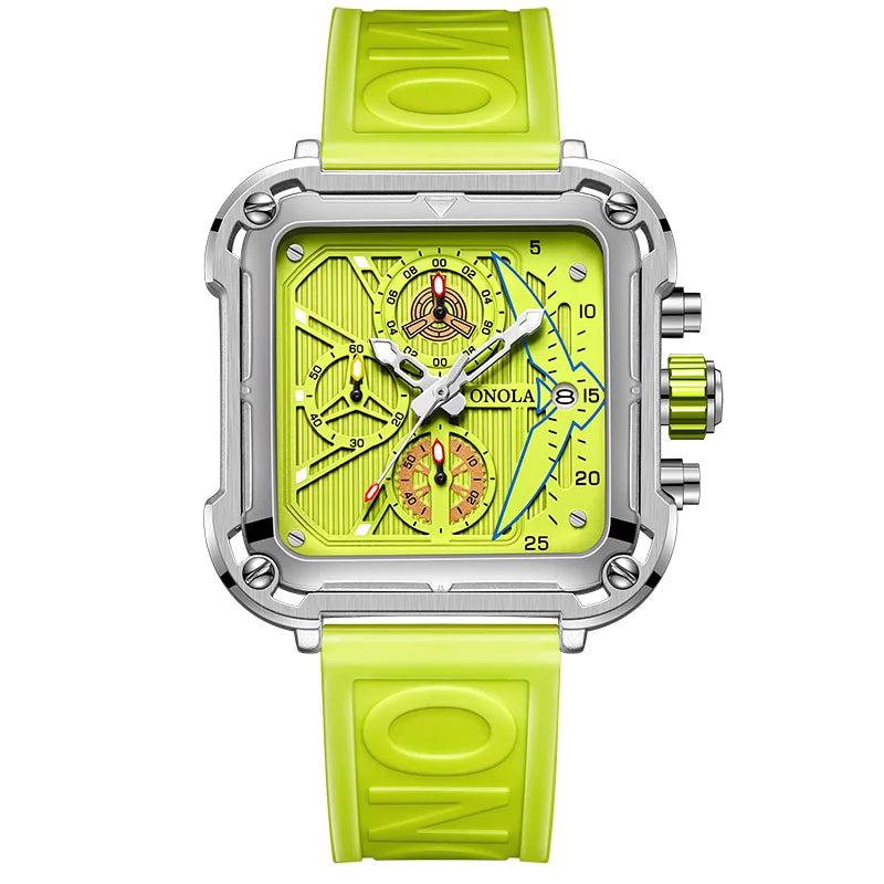 ONOLA 6831 Chronograph Square Sport Watch — 44mm, Rubber, Waterproof