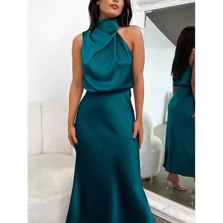 Evening Dress Party Clothes Ladies Women Fashion Elegant Celebrity Dresses Summer High-End Silk Satin Sleeveless Long Dress