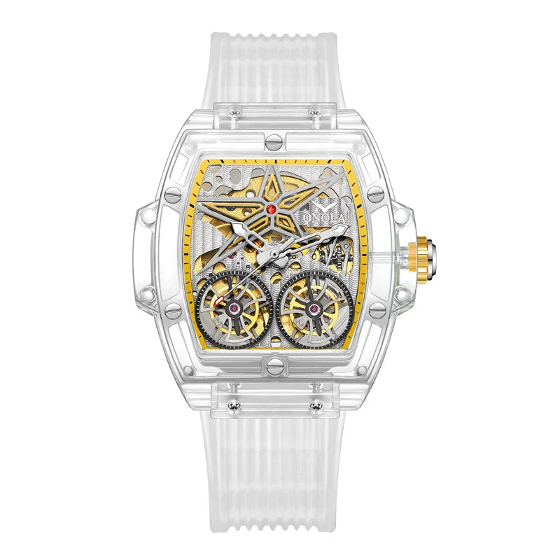 ONOLA 6828 Flying Wheels Tourbillon Automatic Watch — Rectangle, Sapphire