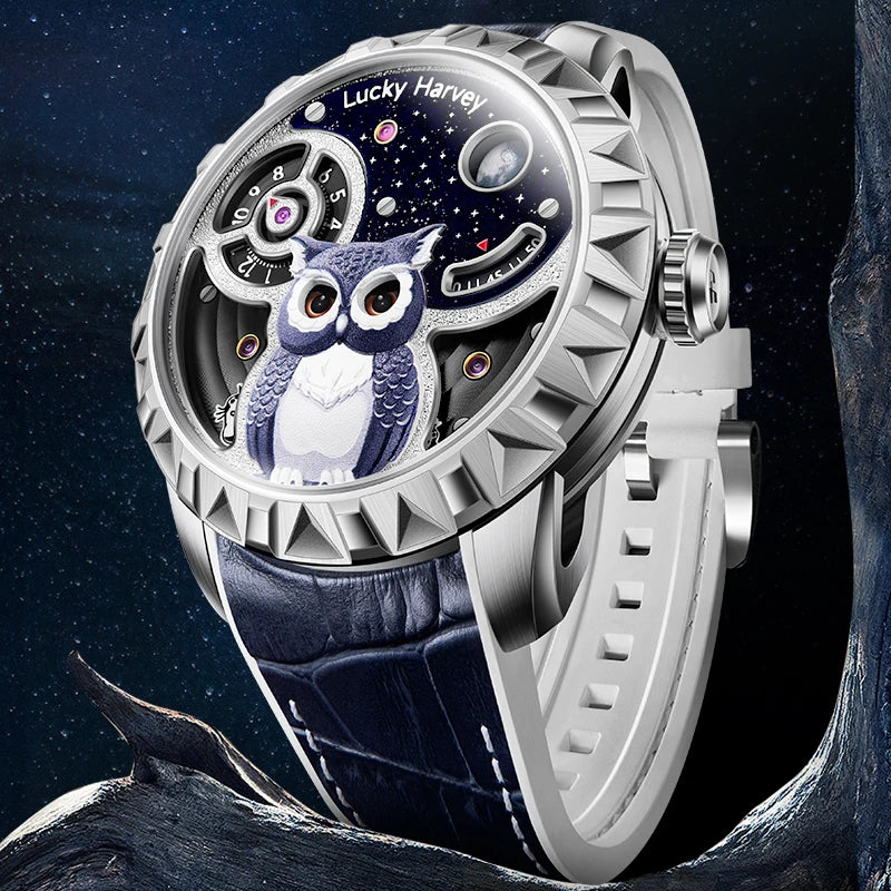 Lucky Harvey Owl Skeleton Automatic Watch — 43mm, Sapphire, 5BAR