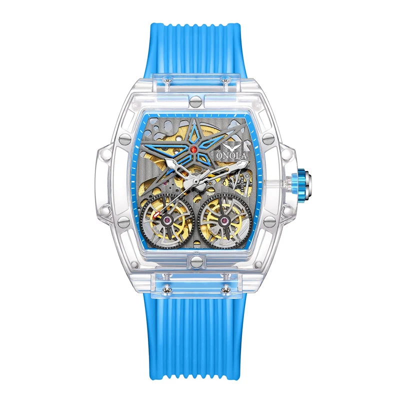 ONOLA 6828 Flying Wheels Tourbillon Automatic Watch — Rectangle, Sapphire