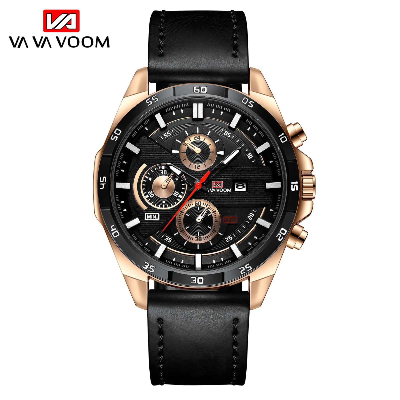 VA VA VOOM 216 Fashion Leather Quartz Watch — 45mm Oval, Day/Date, 3BAR